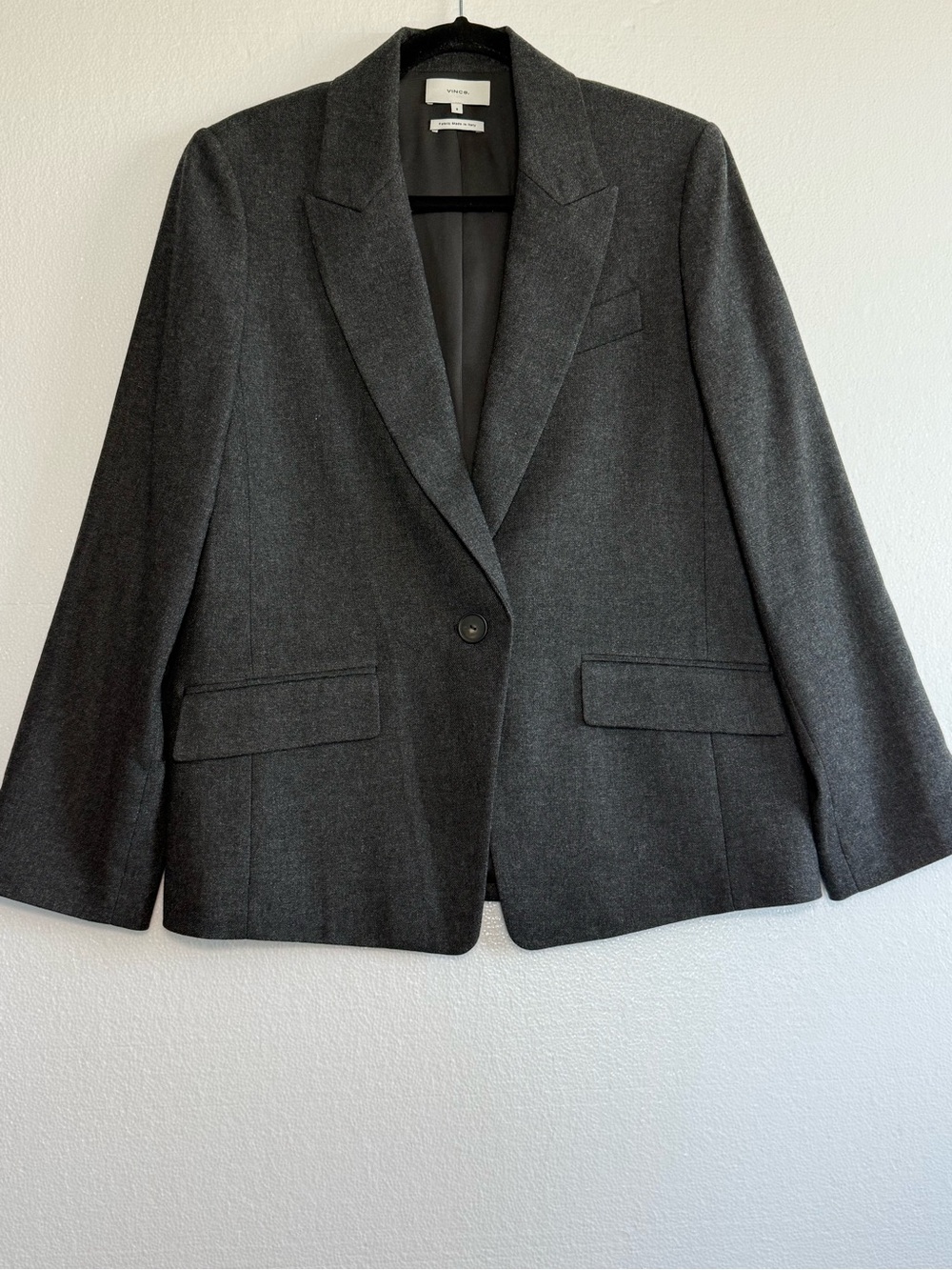 Vince Charcoal Gray Tailored Wool Blend Blazer Single Button Size 8